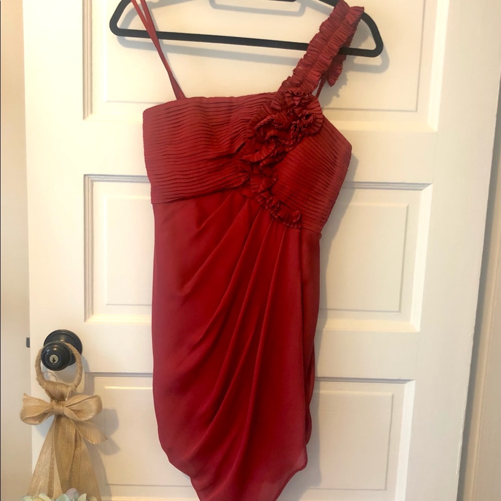 BCBG red one shoulder dress